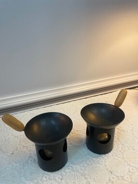 Set of 2 Black Fondue/butter  Warmers with Wooden Handles